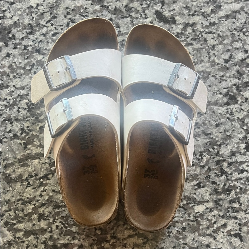 Birkenstock Kids Sandals in White with Silver Buckles
